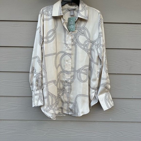 H&M Women’s Suit Abstract Print  Long Sleeve Button Down Fitted Shirt and Pants - Picture 10 of 12